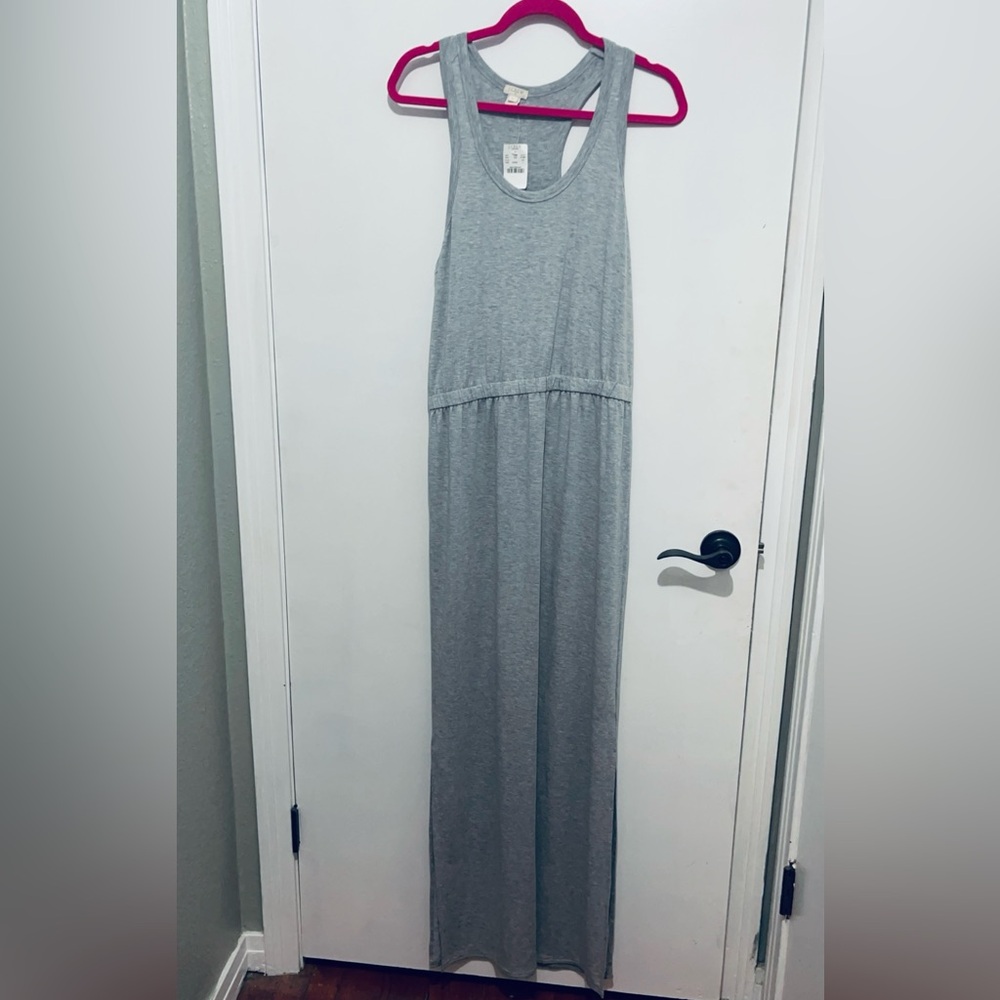 J. CREW new large grey maxi dress with side slits.